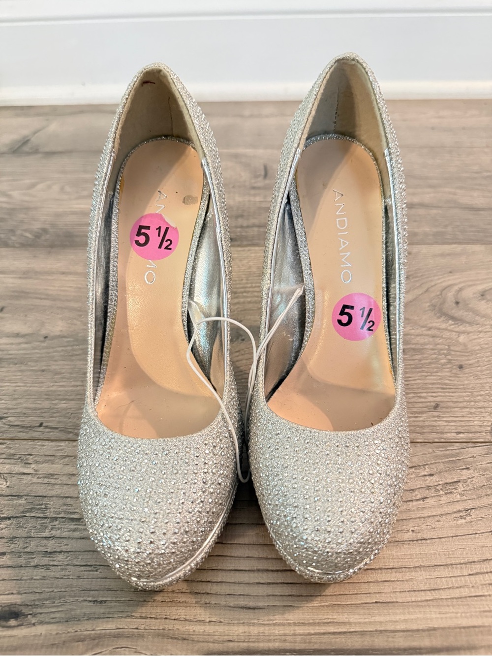 Andiamo Silver Glitter Platform Heels